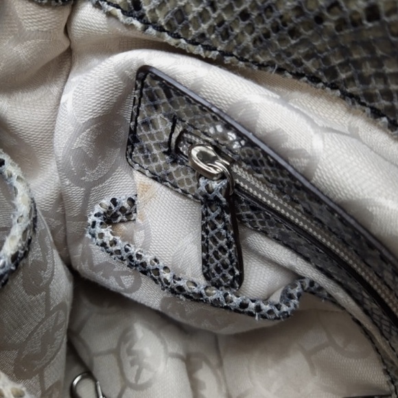 Michael Kors Ombré Hamilton Gray Leather Snakeskin Embossed Satchel Shoulder Bag - Picture 6 of 11